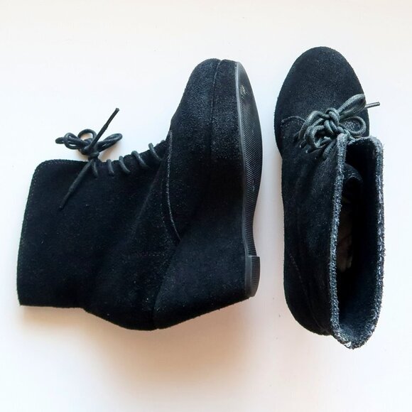 Steve Madden Black Suede Leather Wedge Heel Lace-up Ankle Boots / Booties Size 6 - Picture 13 of 16
